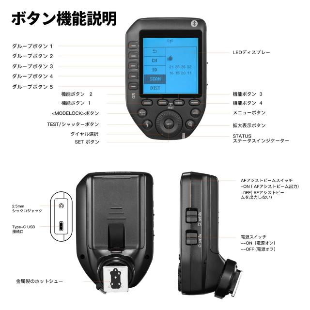 GODOX XproII-O 送信機 TTL 2.4G ワイヤレスシステム フラッシュトリガー 高速同期 HSS 1/8000s トランスミッタ 16グループ 32チャネル A