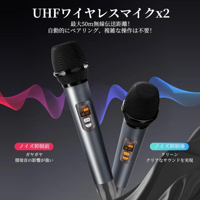Giecy スピーカーセット 拡声器 ワイヤレスマイク2本 Bluetooth 5.0