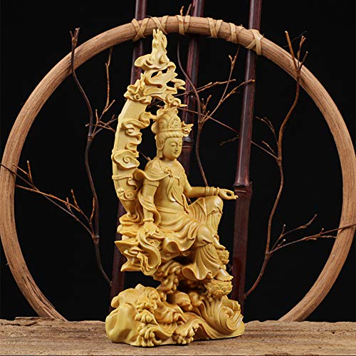 石像 渡海観音仏像 茶台 机 鎮宅 辟邪 開運 風水 招財 工芸品 置物 繁樓藝雕 仏像 観音像 仏壇仏像 水月観音 木彫り 置物 風水 開運