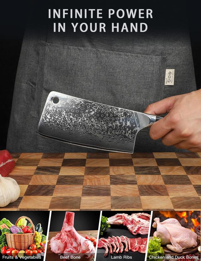 SANMUZUO Chopping Knife - 7 inch Cleaver Knife- Xuan Series - 67 Layers Damascus Steel Kitchen Knife - Resin Handle (Starry Blac_1