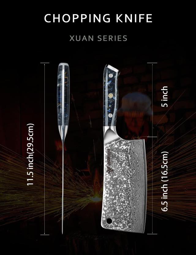 SANMUZUO Chopping Knife - 7 inch Cleaver Knife- Xuan Series - 67 Layers Damascus Steel Kitchen Knife - Resin Handle (Starry Blac_3