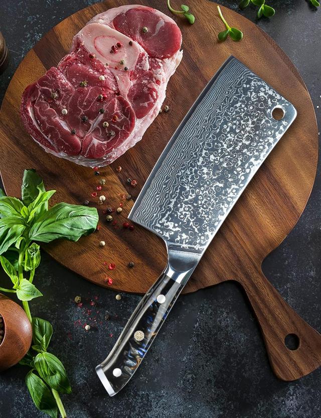 SANMUZUO Chopping Knife - 7 inch Cleaver Knife- Xuan Series - 67 Layers Damascus Steel Kitchen Knife - Resin Handle (Starry Blac_4
