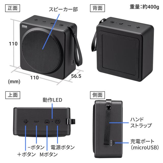 サンワサプライ ワイヤレスポータブル拡声器 MM-SPAMP15の通販は