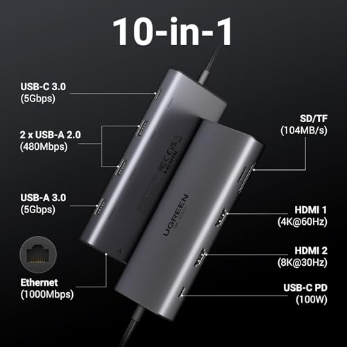 10 in 1 USB Cドッキングステーション USB Cハブ 二つHDMI UGREEN Revodok Pro 210 10 in 1 USB Cドッキングステーション USB C