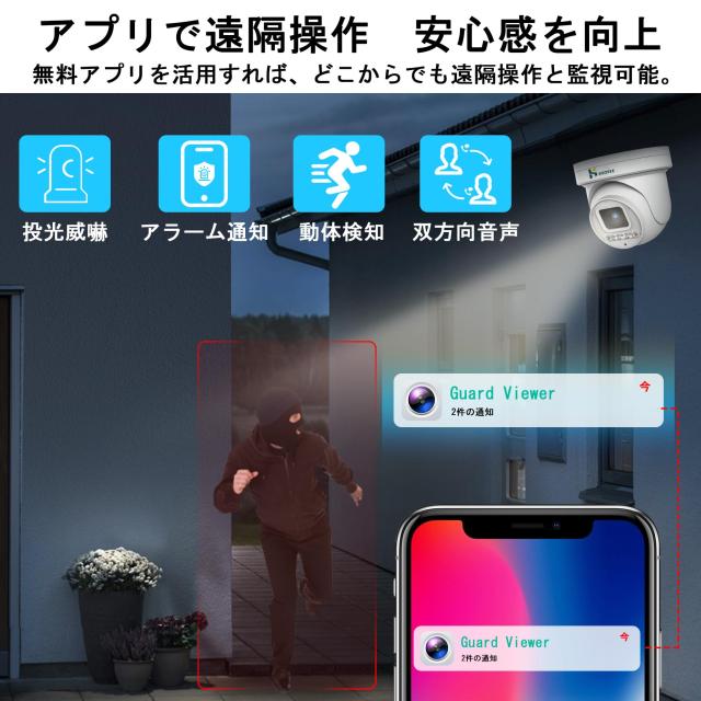 【800万画素 機能性満点】KEOYEE ドーム型 防犯カメラ POE有線接続 4K 監視カメラ セット 360°全方位監視 セキュリティカメラ フルカラ_4