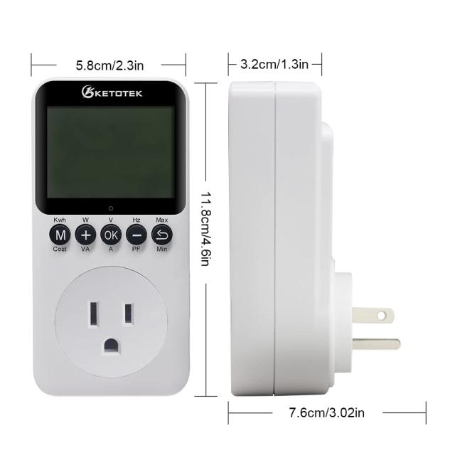 KETOTEK ワットチェッカー 電力計 電気使用量 チェッカー 消費電力測定器 電力量計 コンセント 電気料金計測 電力表示器 過負荷警告付き