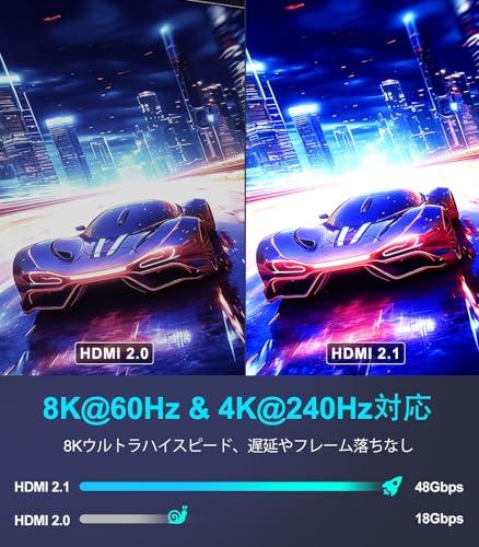 Sniokco 8K HDMI 2.1ケーブル 10M、48Gbps高速HDMI?ケーブル、0.01ms、4K 240Hz / 165Hz / 120Hz、8K 60Hz、eARC、Netflix、HDCP 2.3 / 2