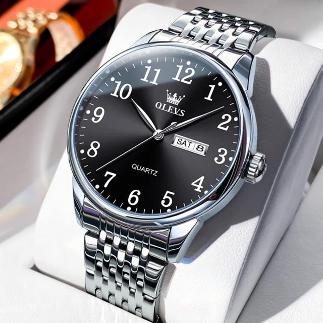 腕時計 メンズ アナログ |OLEVS Watch Men Black Face Watches for Men Large アナログ Dress W