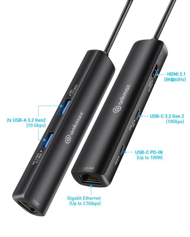 Ankmax USB Cハブ P64HG2 (USB4、6in1) マルチポートアダプタ、8K@60Hz HDMI、10Gbps USB-A ＆ USB-C データポート、2.5G Ethernetポート_1