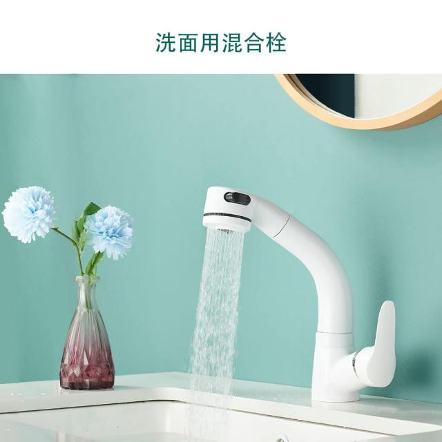 Maynosi 洗面水栓 洗面用混合栓 洗面台蛇口 台付き1穴 シングルレバー混合水栓 ホース引き出し式 360°回転 吐水口昇降 シャワ・