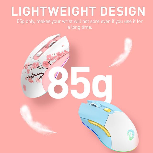 DAREU ゲーミングマウス 無線 桜色/ピンク ワイヤレス2.4G/有線USB接続可能 軽量85g 可愛いサクラ 人間工学 12000DPI 充電ドック付き プ_1