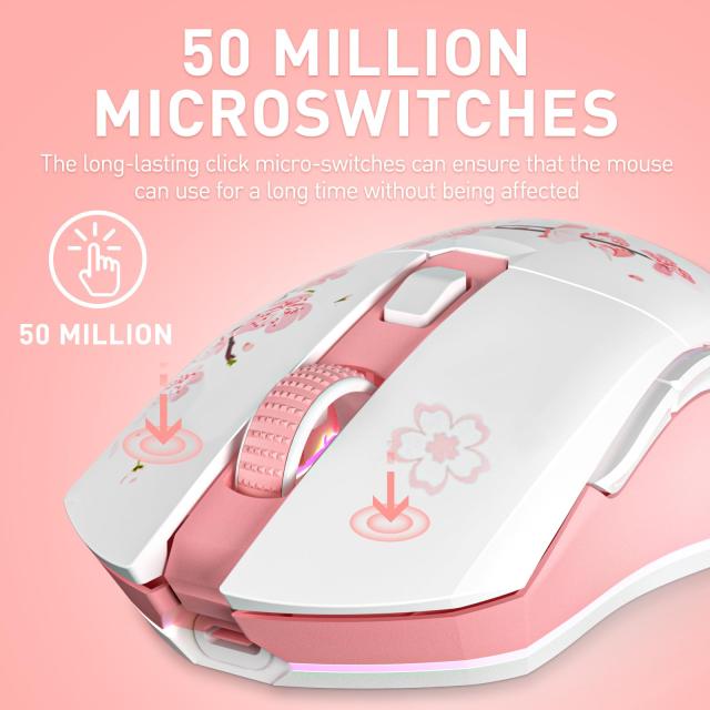 DAREU ゲーミングマウス 無線 桜色/ピンク ワイヤレス2.4G/有線USB接続可能 軽量85g 可愛いサクラ 人間工学 12000DPI 充電ドック付き プ_3