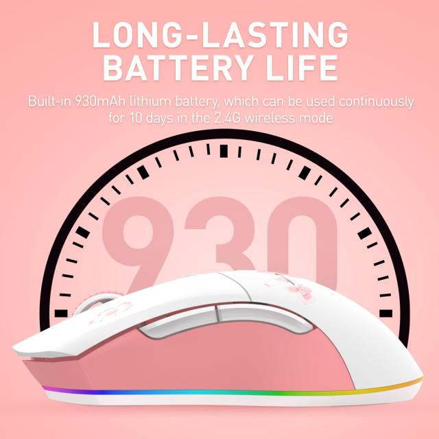 DAREU ゲーミングマウス 無線 桜色/ピンク ワイヤレス2.4G/有線USB接続可能 軽量85g 可愛いサクラ 人間工学 12000DPI 充電ドック付き プ_6