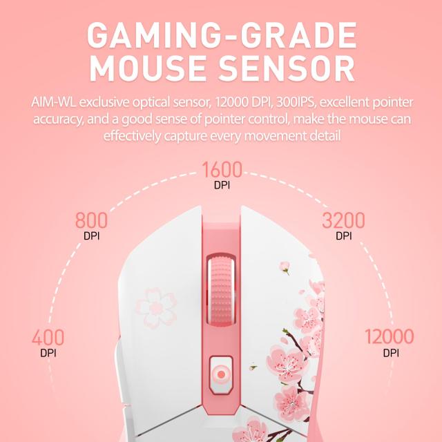 DAREU ゲーミングマウス 無線 桜色/ピンク ワイヤレス2.4G/有線USB接続可能 軽量85g 可愛いサクラ 人間工学 12000DPI 充電ドック付き プ_7