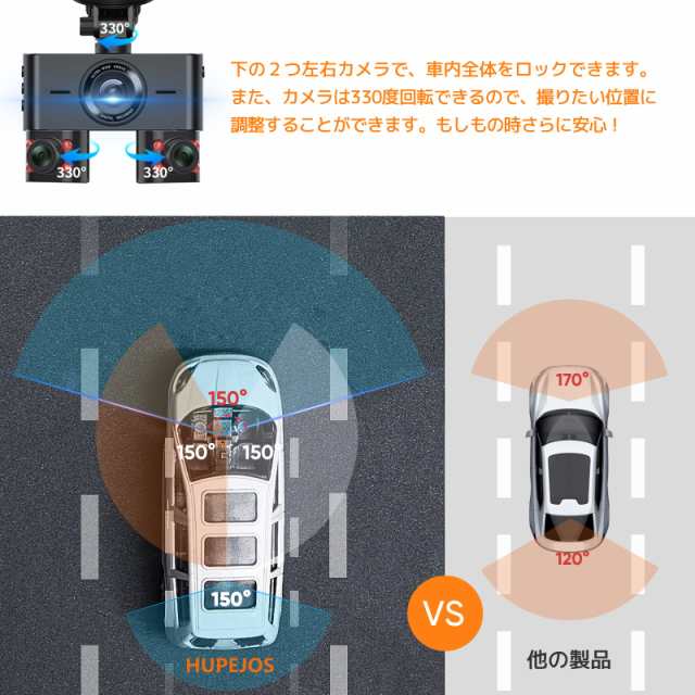 HUPEJOS V7 ドライブレコーダー 360度 4カメラで全方位保護 ミリ