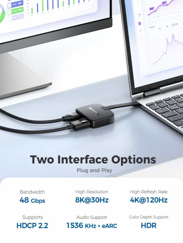 Cable Matters ポータブル 8K / デュアル4K 60Hz USB C HDMI DisplayPort 変換アダプタ Thunderbolt 4 / USB4 対応 DELL XPS Surface Proの通販は