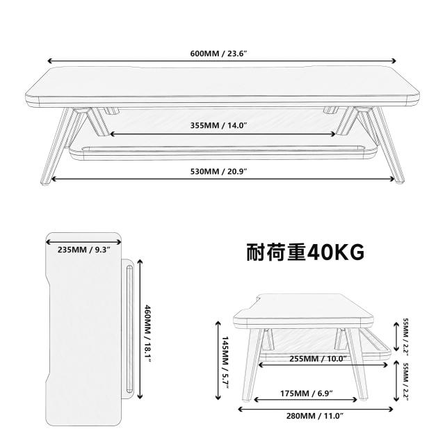 Fenge モニター台 卓上 机上台 パソコン台 机上ラック 60cm横幅 2段 パソコンスタンド木製天板 アルミニウム製脚 デスクトップ用 机上 モ_5