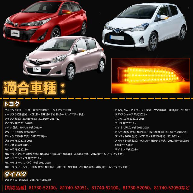 NEIFILES アクア NHP10ドアミラーウイカー ヴィッツ130系シーケンシャルドアミラーウイカー ポルテ140系 アバロン などサイド ミラー ウの通販は