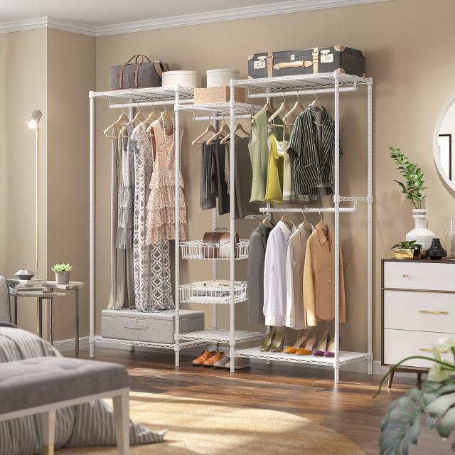 色:ホワイト_サイズ:193*40*192】ワードローブ ハンガーラック 大容の