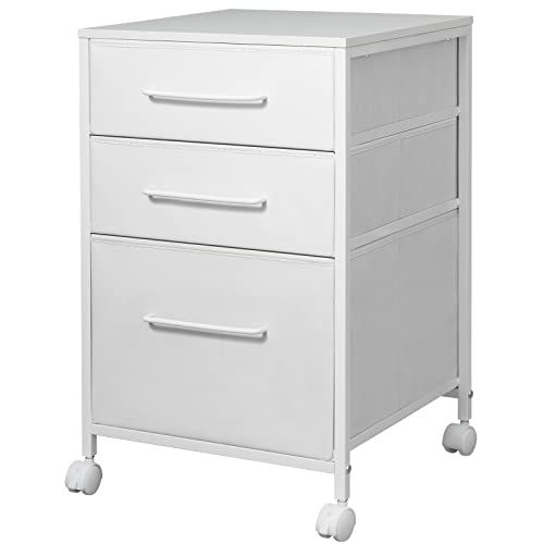 Maihail キャビネット デスクワゴン サイドワゴン レザー感の布製引き出し オフィスワゴン 袖机 3段 A4対応 大容量 キャスター付き デスの通販は 5,149円