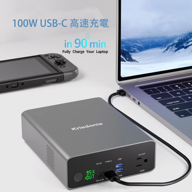 Krisdonia ポータブル電源 AC出力対応 モバイルバッテリー 296Wh