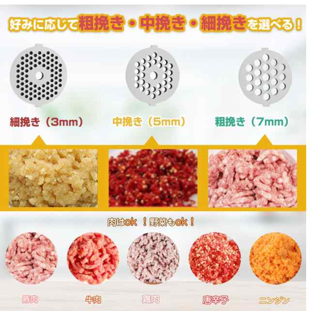 Hanchen ミンサー ミンチ機 3/5/7mmプレート付き 肉ひき/野菜/みじん切り ステンレス製腸詰めノズル付き 家庭用 日本語取扱付き 電動式の通販はau  PAY マーケット - Ｅ４Ｌｉｆｅ | au PAY マーケット－通販サイト