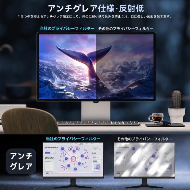 【2枚セット】23.8インチ 16:9 プライバシーフィルター ブルーライトカット PCフィルター 反射防止 覗き見防止 両面使用可能 PCモニター_4