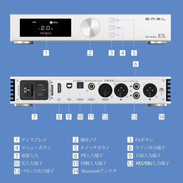 SMSL D400EX DAC Bluetooth 5.0 フラッグシップ DAC AK4499EX 2基搭載
