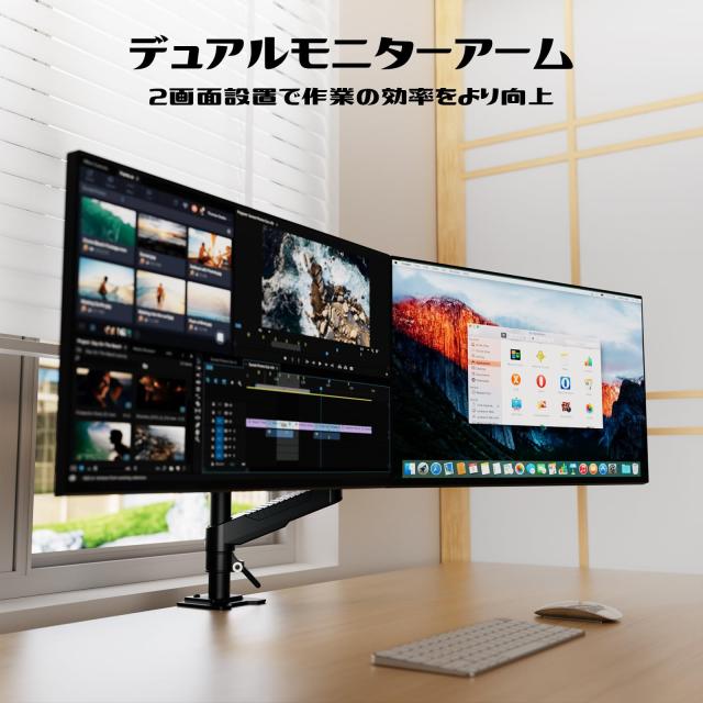 ロボロビン デュアルノートパソコンアーム ガススプリング 安定性UP 11-17インチ対応 高度12−60cm 角度自由に調整 グロメット式＆クラン_1