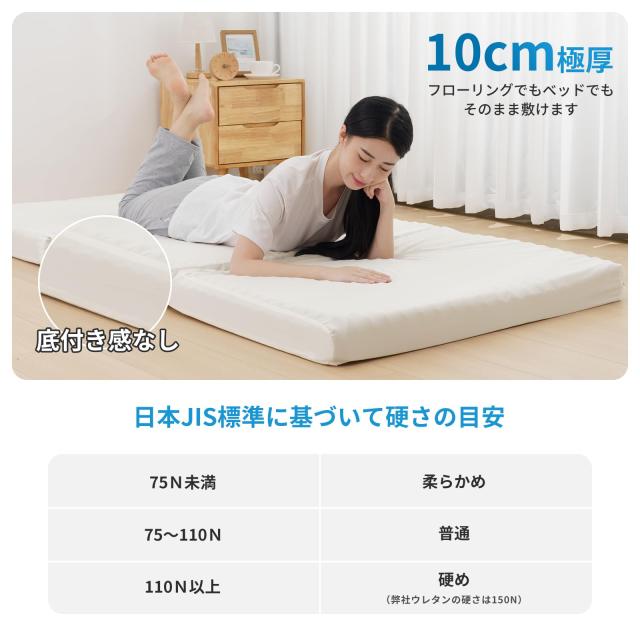 HOMFINE 高反発マットレス ダブル 三つ折り 極厚10cm 20D おりたたみマットレス 高反発 ベットマット 敷き布団 凹凸加工 体圧分散 程良い_3