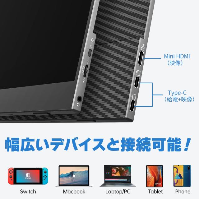 モバイルモニター 15.6インチ kksmart 144hz高速応答 FHD(1920*1080) 100%広色域 超軽量600g 狭額縁 ディスプレイ ゲーム スピーカー内蔵の通販は