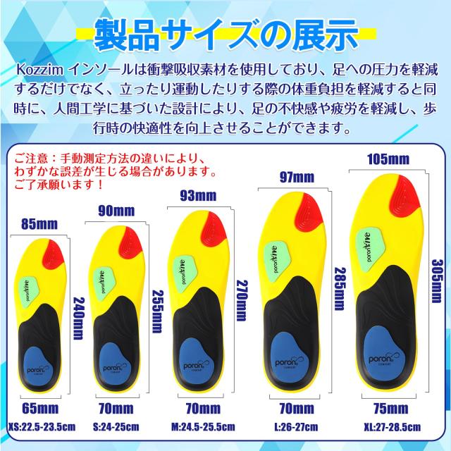 Kozzim スポーツインソール 衝撃吸収 立ち仕事 中敷き 【人体
