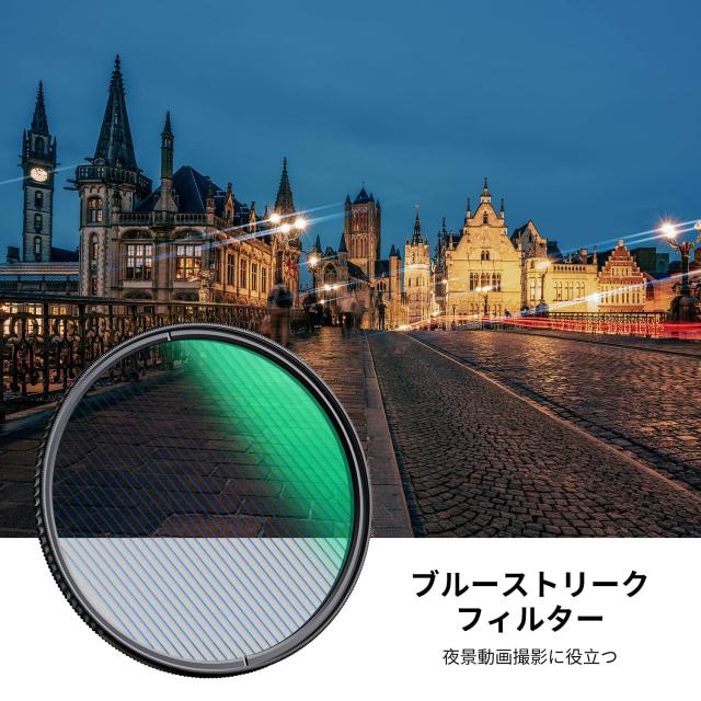 K＆F Concept 82mm ブルーストリークフィルター 28層コーティング 防カビ 撥水撥油 擦り傷防止 薄型 特殊効果フィルター Blue Streak 夜景_1