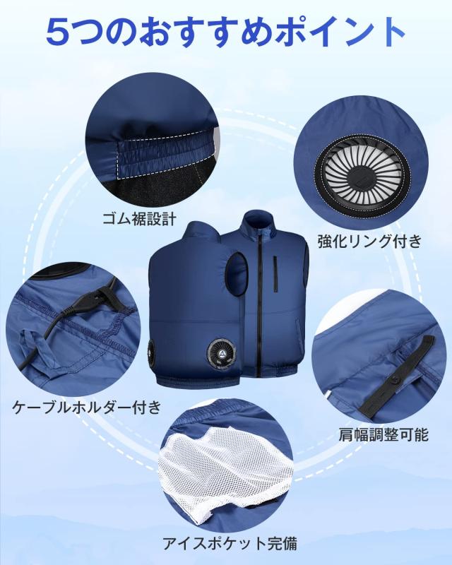 Sumeriy] ファン付き作業服 ウェア ベスト 30000mAhバッテリ付き 19V超