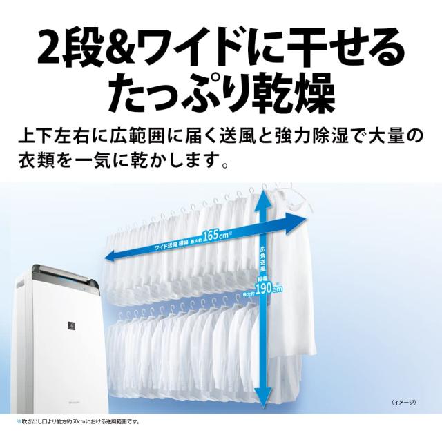 シャープ 衣類乾燥 除湿機 CV-R180-W コンプレッサー方式 18L/日 ハイパワータイプ プラズマクラスター7000 省エネ 強力除湿 部屋干し 消_2