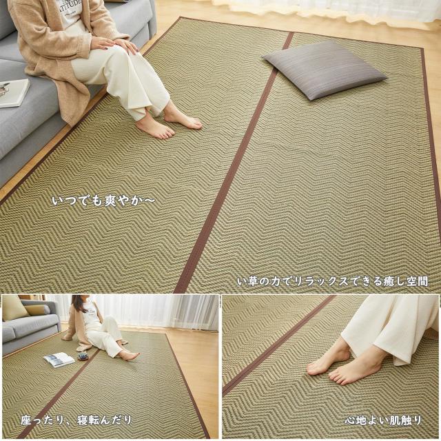 い草 上敷き ござ 3畳 ラグ カーペット 花ござ 江戸間 滑り止め付き 裏張り 和風 モダン 和室 室内 フローリング 紋織り ブラウン 爽やか_5
