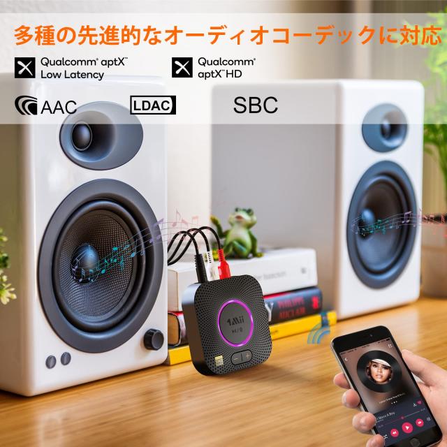 1Mii LDAC bluetooth 5.2 レシーバー オーディオ ブルートゥース 受信機 APTX HD aptx LL 低遅延 AAC RCA / 3.5mm AUX 対応 自動接続 音