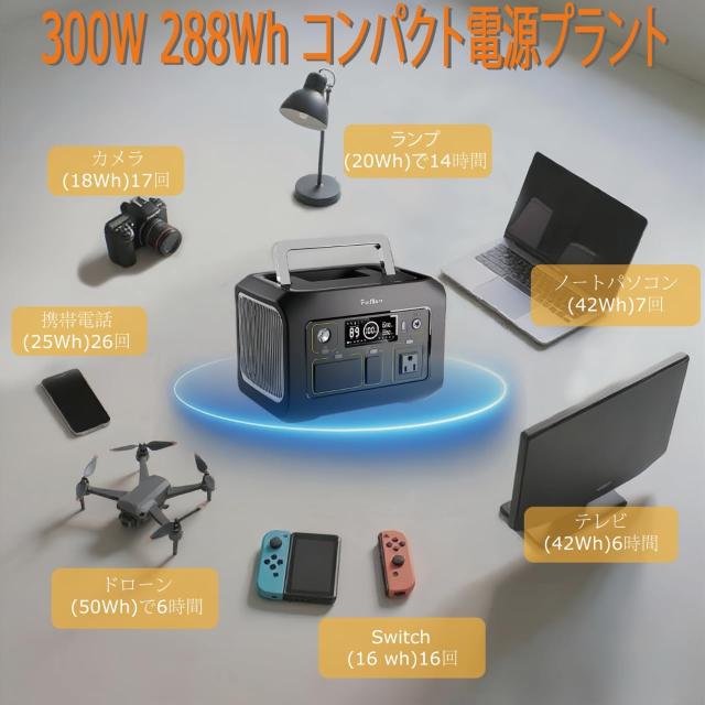 PurMars ポータブル電源 300 w (600 w ピーク)、288Wh (90,000mAh