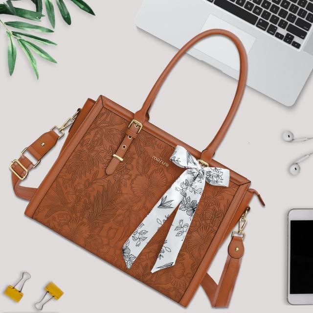 MOSISO ノートパソコン用トートバッグ 女性用 プレミアムPUレザー ビジネス 仕事 旅行 ショルダー ハンドバッグ 厚手の耐衝撃性コンパートメン MOSISO PUレザー ノートパソコン トートバッグ レディース 17.3 Inch