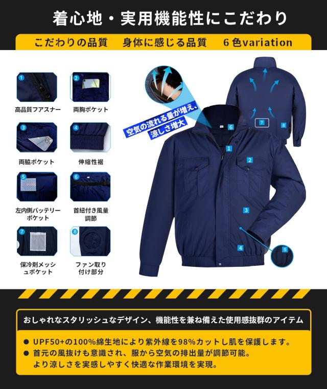 elemai] NEWモデル ファン付き作業服 25000mAh 超高出力22V ファン