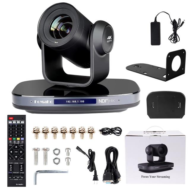 FoMaKo PTZカメラ 4K@60fps 20倍光学ズーム NDI/3G-SDI/HDMI出力 AI自動追尾 UHD1/1.8