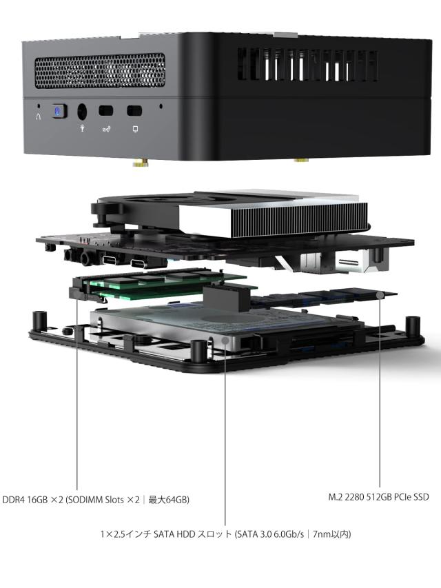 MINISFORUM UM560XT ミニPC AMD Ryzen 5 5600H DDR4 32GB 512GB SSD