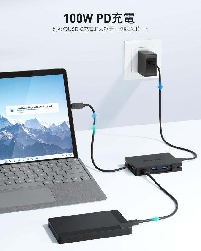 Cable Matters 8-in-1 ポータブル 40Gbps USB4 ハブ USB 4 ドック デュアル DisplayPort 4K@60Hz 単一 DisplayPort 8K@60Hz 100W PD ギガ_5