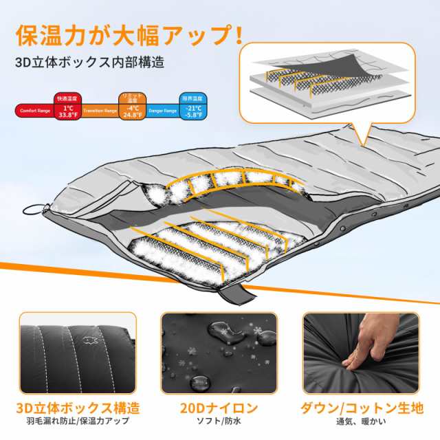 ATEPA 寝袋 シュラフ 封筒型 コンパクト ダウンシュラフ 軽量 耐寒 防水 連結可能 アウトドア キャンプシュラフ 登山 防災 春 夏 秋 冬  の通販はau PAY マーケット - hkマーケット | au PAY マーケット－通販サイト