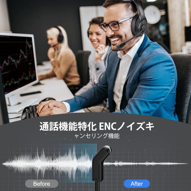 EKSA H6 業務用 ワイヤレスヘッドセット Bluetooth ヘッドセット USBドングル付属 通話ノイズリダクション 単一指向性 マイク搭載 オフィ