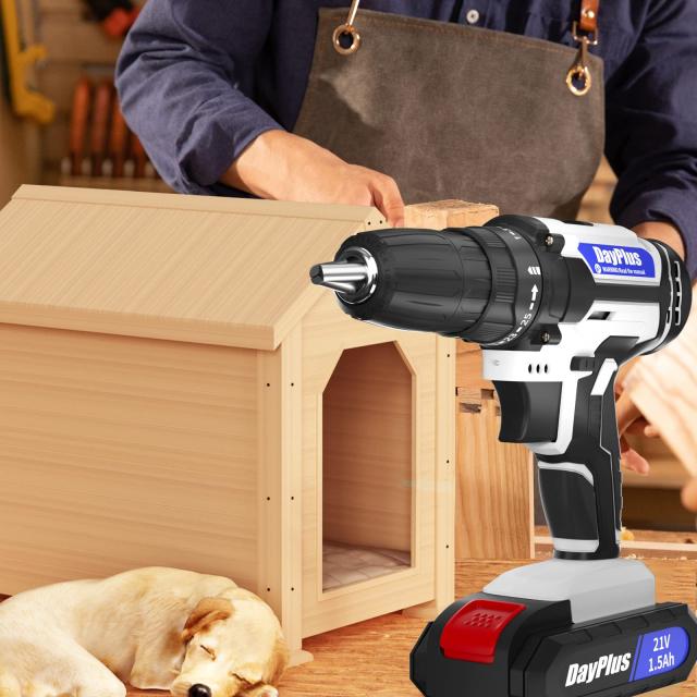 DayPlus 電動ドライバー 電動ドリル 21V 最大45N・m 25+1段階トルク調節 充電式ドライバー 軽量 スピード調節機能 正逆転切替 LEDライト