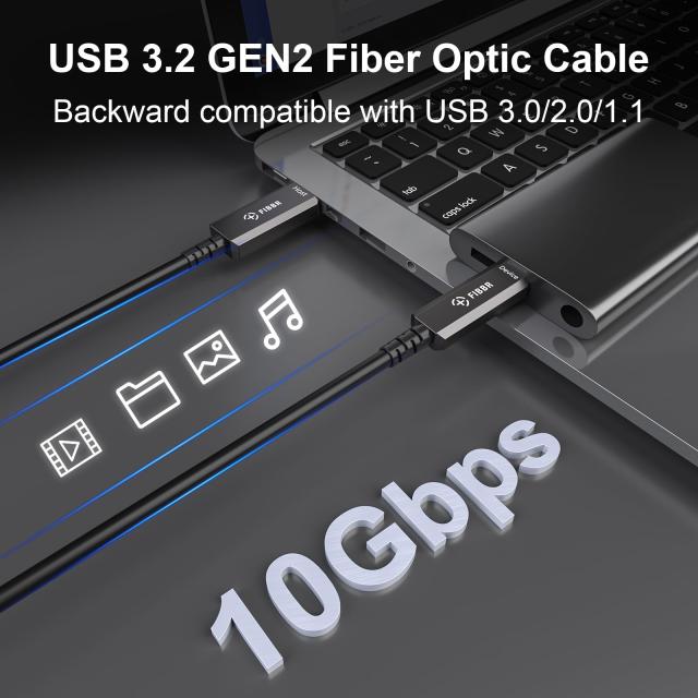 FIBBRアクティブオプティカルUSB3.2 Cケーブル、10Gbpsの高速USB AからUSB Cケーブル (10m)_2