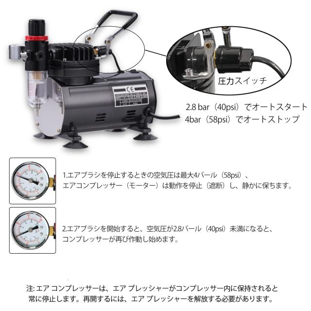 エアブラシ セット コンプレッサー ブラシ 3本 アクセサリー 付き エアブラシ セット コンプレッサー ブラシ 3本 アクセサリー