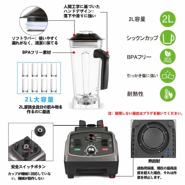 Amazon | BriSunshine ミキサー 大容量 業務用 2L タイマー機能