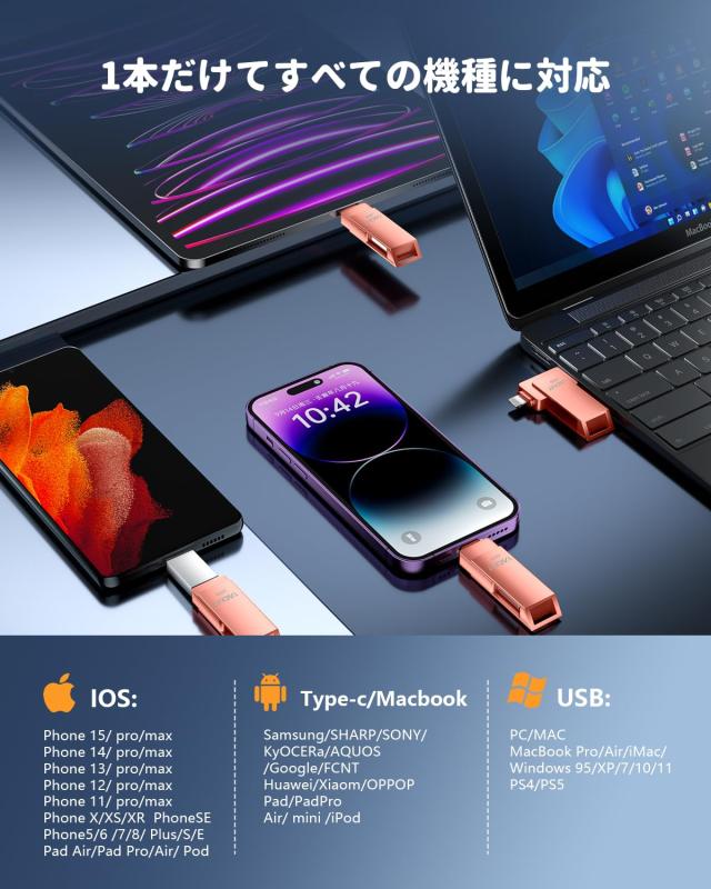 256GB Vackiit「MFi認証取得」iPhone用 usbメモリusb : Vackiit MFi認証取得iPhone用USBメモリー 256GB USB